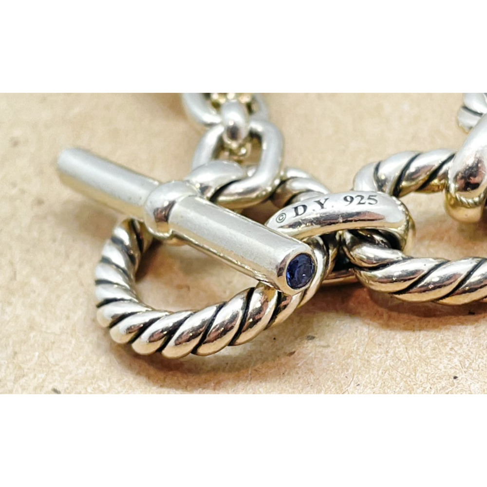 David Yurman Cushion Link Toggle Bracelet Sterling Silver Blue Sapphires 7.25" - Picture 3 of 16